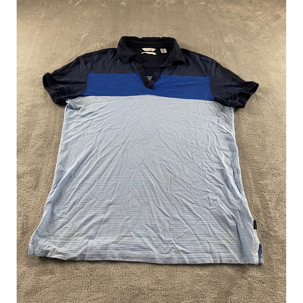 Calvin Klein Mens Slim Fit Colorblock Slub Polo Shirt Blue Navy Medium